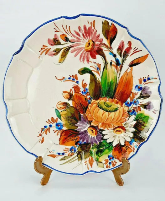 BASSANO Alter Keramik Wandteller wunderschönes handgemaltes Blumendekor A/109