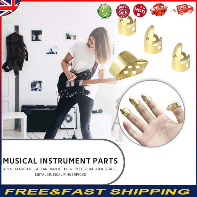 Adjustable 3 Finger Picks + 1 Thumb Pick Acoustic Guitar Banjo Pick (Gold) -