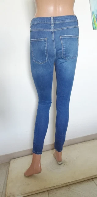 Jean Stretch Blanc Zara - Taille Haute - Modèle Extra - Taille 36/38 (S) - Occasion Bon état