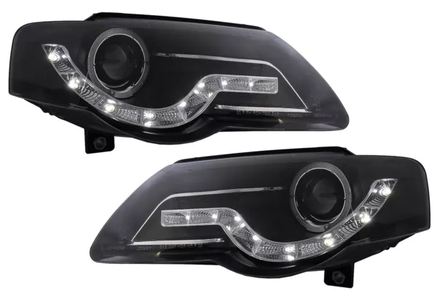 Phares LED DRL Angel Eyes pour VW Passat B6 3C 03.2005-2010 Noir