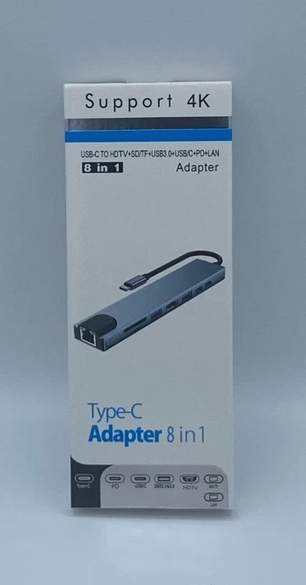 8 in 1 Multiport USB-C Hub Type C To USB 3.0 4K HDMI Adapter For Macbook and PC