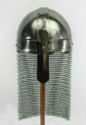 Halloween Viking Nasal Helmet with Chainmail Hand-Forged helmet for
