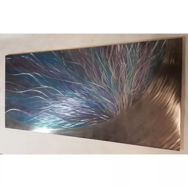 Moderne zeitgenössische Metallwandkunst. Abgrund lila blaugrün grau und silber 2