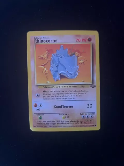 Carte Pokémon - Rhinocorne 61/64 - Edition 1 - Jungle - Wizards 1999-2000 - FR