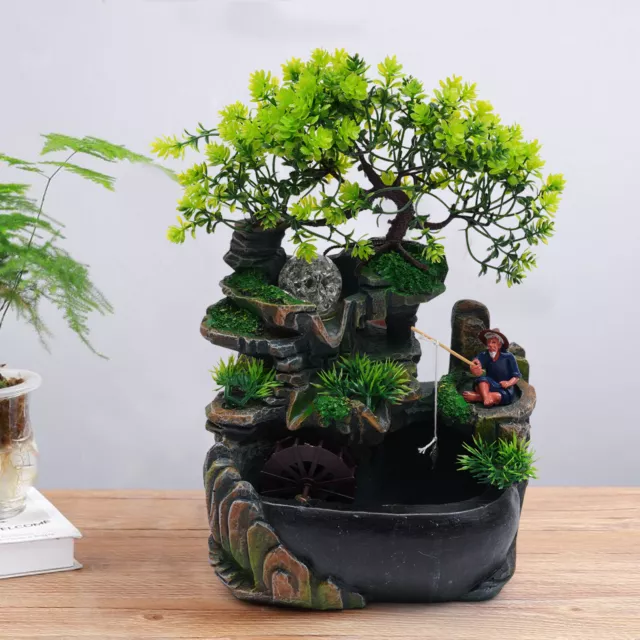 Indoor Rockery Waterfall Fountain w/LED Light Desktop Ornament Feng Shui Zen