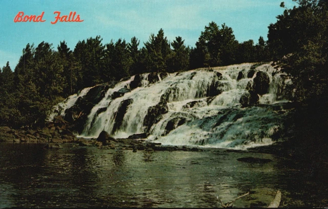 Bond Falls on Ontonagnon River, Michigan, MI, Chrome Vintage Postcard b8928