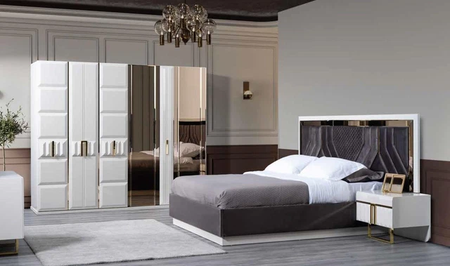 Luxe Chambre à Coucher Ensemble Noir Avec Penderie Lit Nachtisch 4tlg