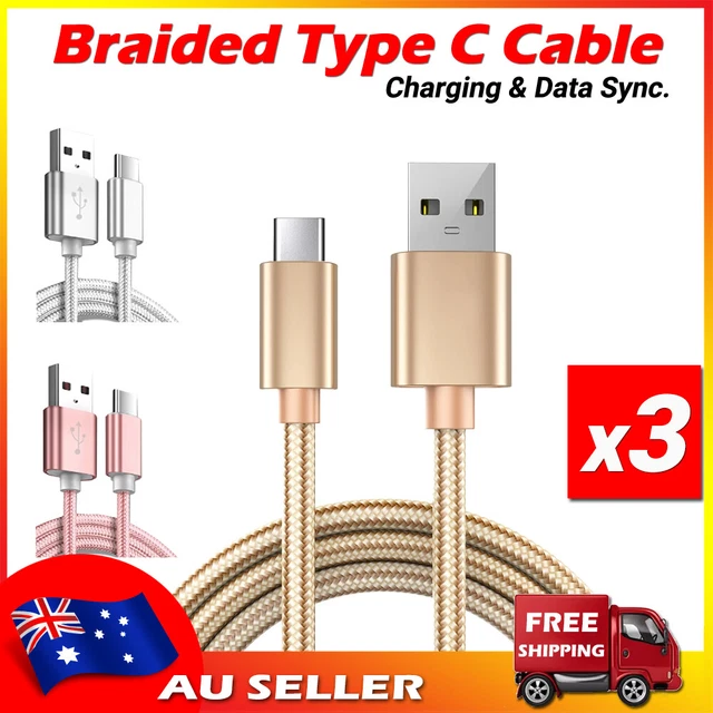 Braided USB to Type C Charger Cable Charging Data Cord Samsung Huawei Google 1M