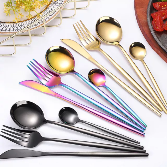 24x Stainless Steel Cutlery Sets Tableware Dining Kitchen Spoon Fork Teaspoons b