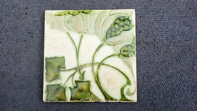 Old Vintage Antique Printed Pottery Fire Place Surround Tiles Art Nouveau