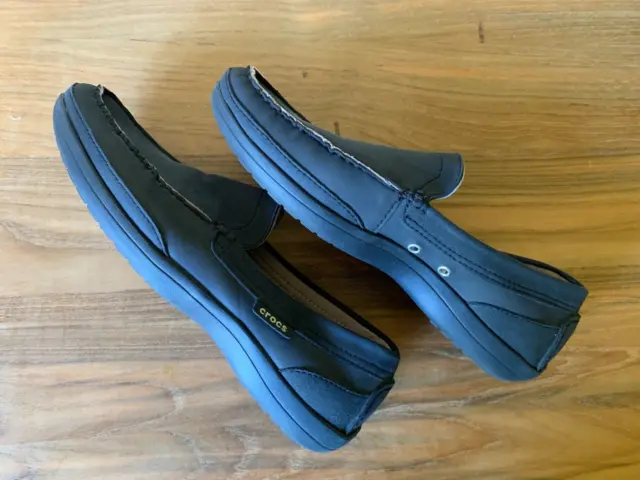 CROCS MENS WRAP Slip-On Casual Leather Comfort Shoes - Black Dark Gray ...