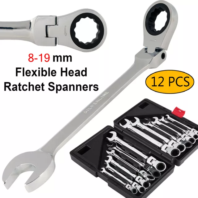 12pc Metric Gear Ratchet Combination Spanner Wrench Set 8-19mm Professional uk