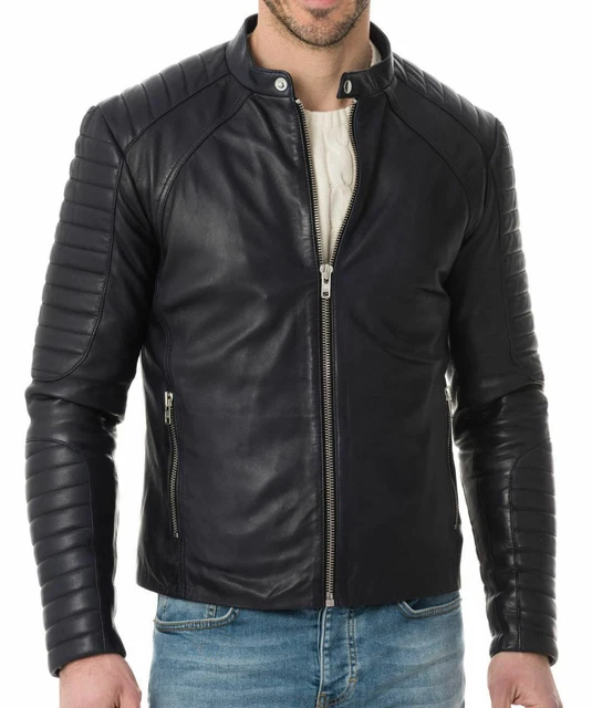 Blazer En Cuir Véritable Noir - Slim Fit, Style Motard, Neuf Avec Étiquettes