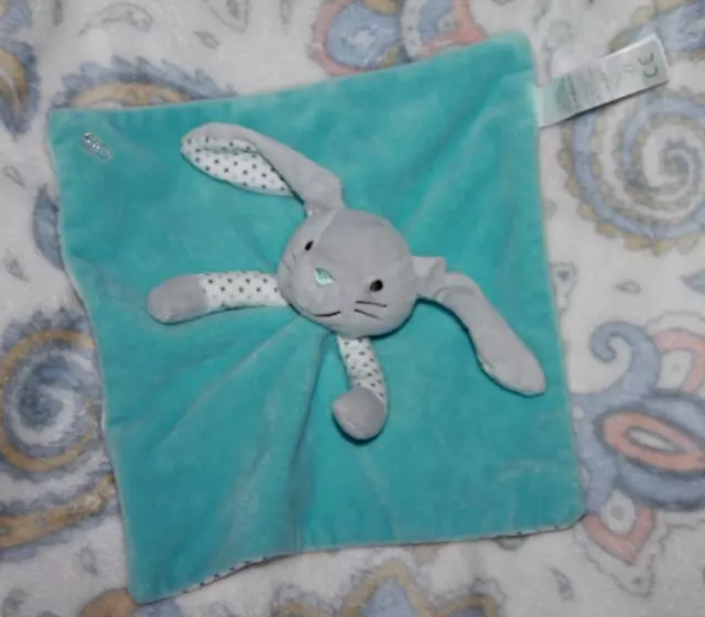DOUDOU OBAIBI LAPIN PLAT BLEU GRIS BLANC ETOILE état neuf