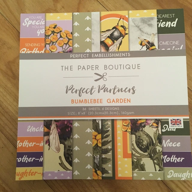 paper boutique bumblebee garden perfect embellishments 8x8” 6 designs