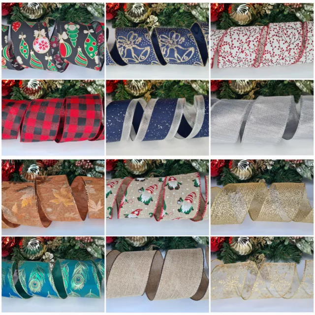 NEW Christmas Ribbons Xmas Tree Garland Home Decoration Wired Bows Festive Gifts