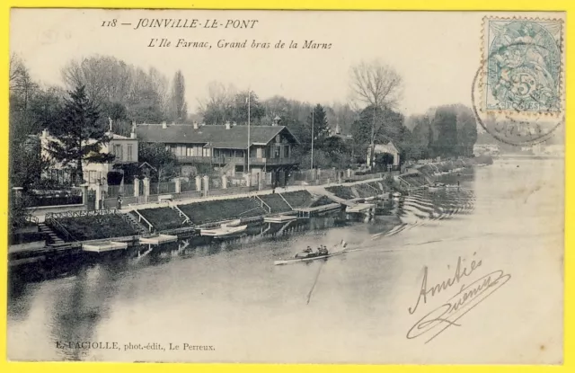 cpa 94 - JOINVILLE le PONT (Val de Marne) L' ILE FARNAC VILLAS BATEAUX PONTONS