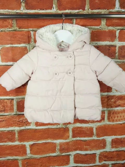 Baby Girl Pink Next Coat Age 3-6 Months Padded Fleece Lined Hooded Infant 68Cm