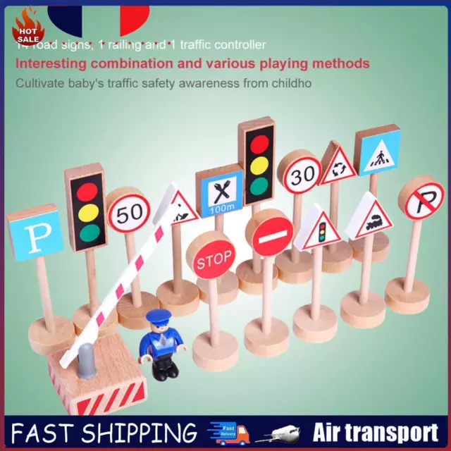 Wooden Tabletop Railroads Street Signs Set Children Sensory Toys Birthday Gift F