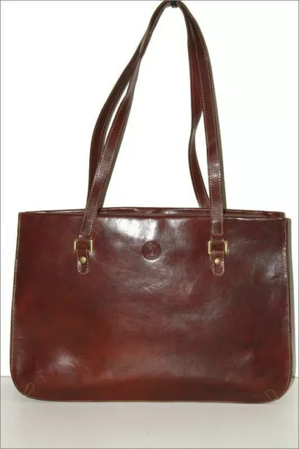 GIUDI Bag Shopping Leather Dark Brown Mahogany Worn Shoulder Top Condition