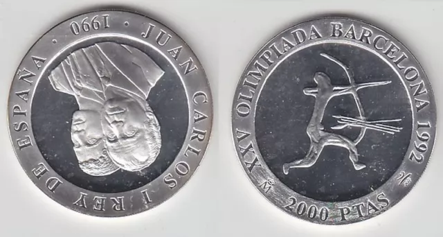 2000 Pesetas Silbermünze Spanien Olympiade Barcelona 1992, 1990 (115661)