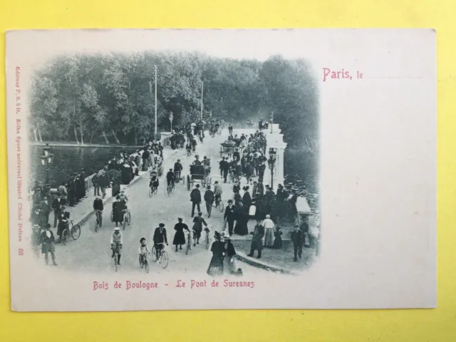 cpa PARIS in 1900 transport COUPLING CAR CAR CARRIAGE BIKE Le Pont de SURESNES
