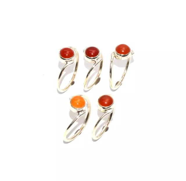 Wholesale 925 5Pc Solid Sterling Silver Red Carnelian Ring Lot A031