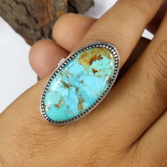 GRAND Lime Boulder Turquoise American Navajo Sterling Silver Mens Ring Taille 8 2