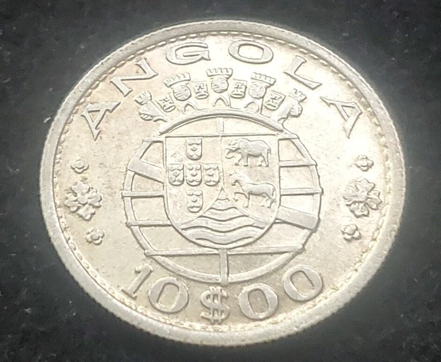 1955 Angola Portuguese 10 Escudos Silver World NICE Coin!