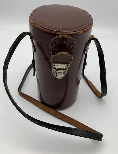 ✅ Vintage Brown hard Leather Camera Lens Case velvet lined made in England rare
