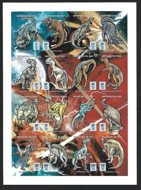 Mali #609 1994 Dinosaurs sheet of 16 IMPERF MNH