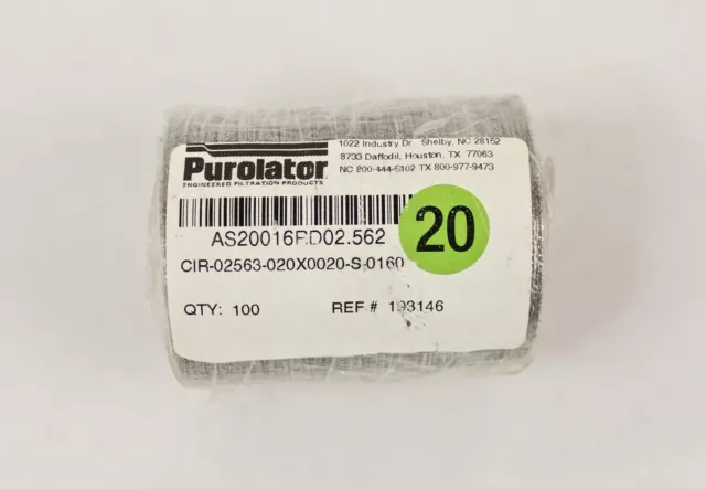 100 Purolator 2.56" Round 20 Mesh 864µ Stainless Steel Wire Cloth Filter Screens