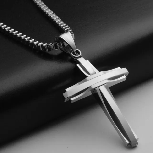 Silber Anhänger Kreuz mit Halskette 55cm Edelstahl Kette Kirche Männer Herren 1A