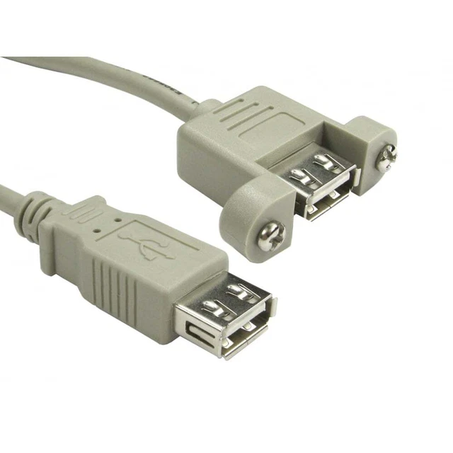 0.18m USB 2.0 Type A Female to Type A Female Panel Mount Cable - Beige Lead