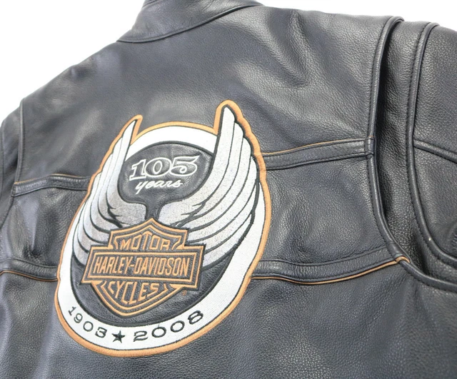 HARLEY DAVIDSON MENS leather jacket XL black zip snap bar 105th