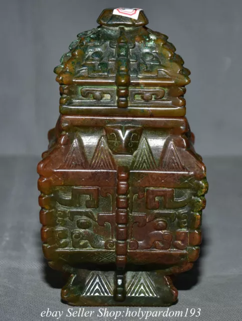 4.8" Ancient Chinese Xiu Jade Carved Dynasty Vessel Beast Jar Pot Crock Statue