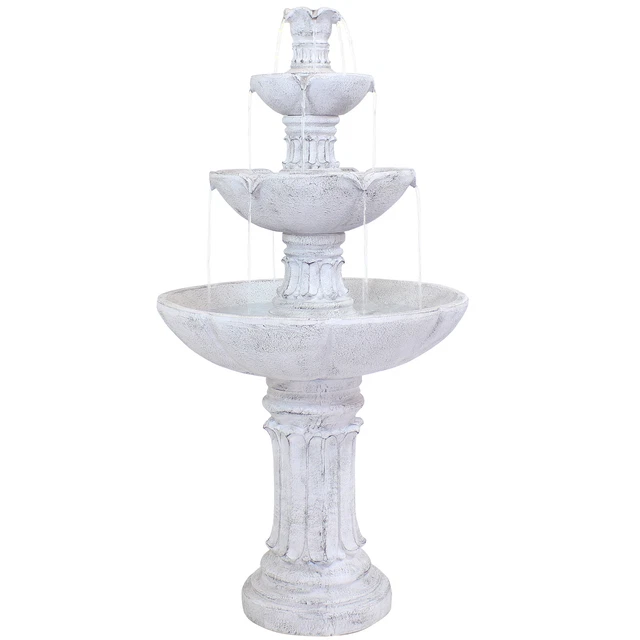 Grecian Column Reinforced Concrete Outdoor 3-Tier Water Fountain by Sunnydaze