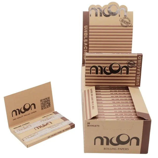 50 Booklets Moon Unbleached Rolling Papers 70 mm Regular Size Double Window