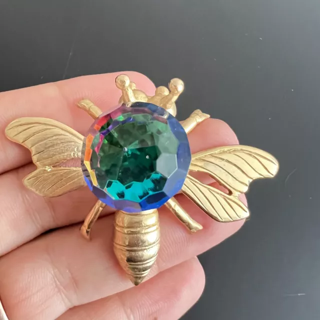 Vintage SWAROVSKI KRISTALL bunter KÄFER - FLIEGEN Biene kleine Figur 62 mm Goldton