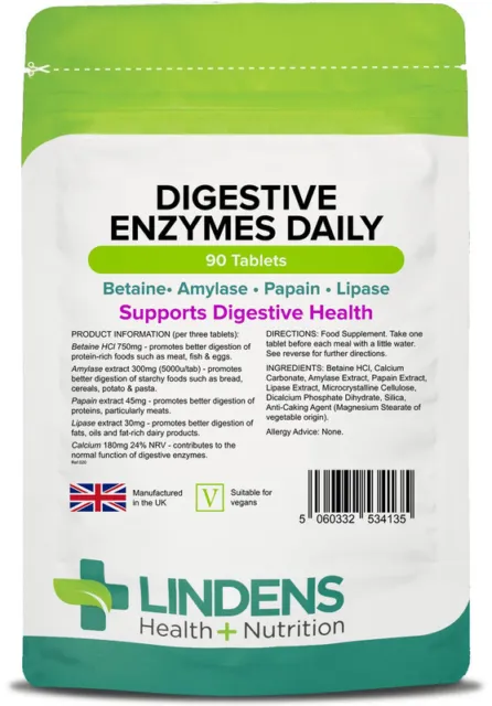 Digestive Enzymes Daily 4-PACK 360 Tablets W/ Betaine Hcl Amylase Lipase Papain