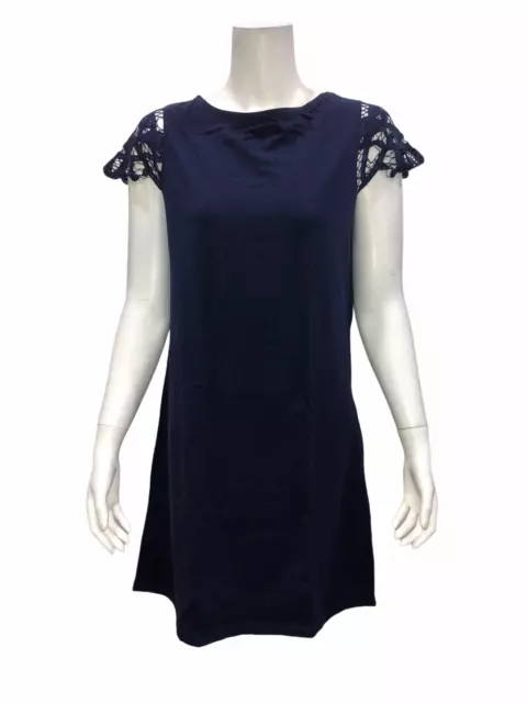 Liz Claiborne New York Lace Sleeves Bateau Neck Dress Navy Blue X-Small Size