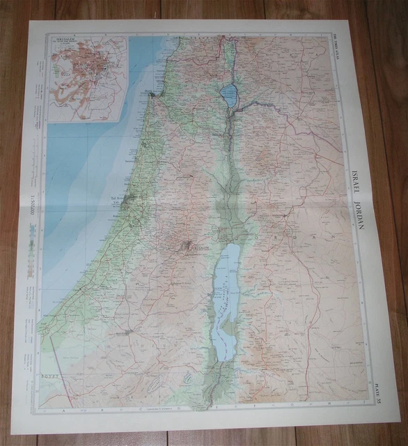 1959 VINTAGE MAP Of Palestine Israel Gaza Holy Land Syria Lebanon ...