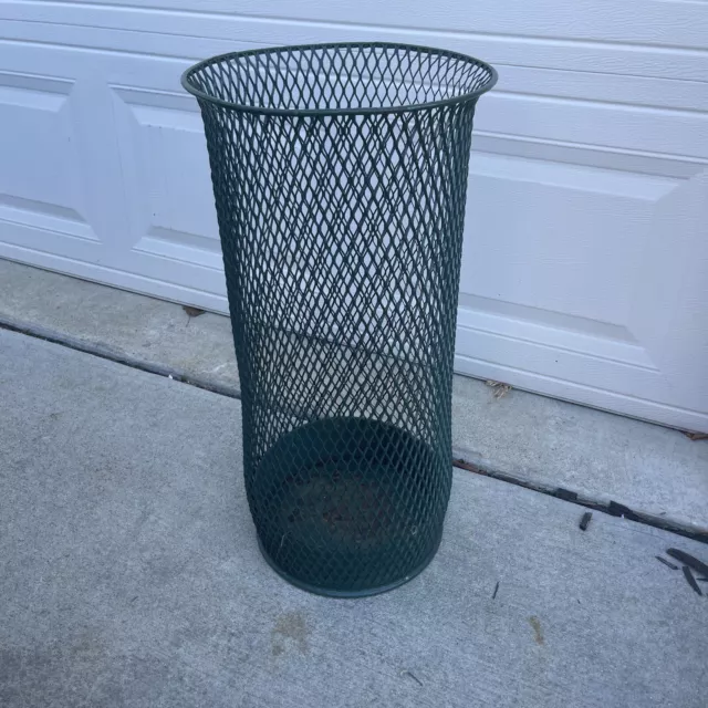 Vintage Large Metal NEMCO Wire Trash Can Diamond Mesh Pattern Green Old 827-22B