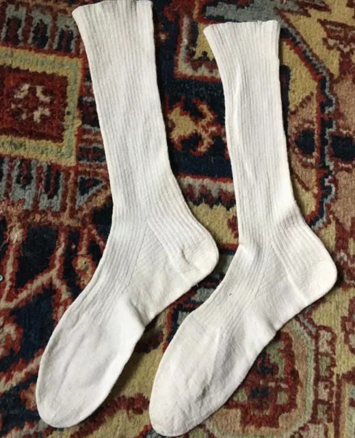 Antique Womens Victorian Handmade Socks White 19th C Civil War ?