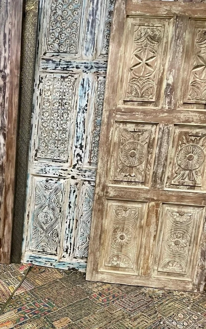 Limewash Sliding Door, Hand Carved India wood Door, Hanging Door, Closet, 80x36 3