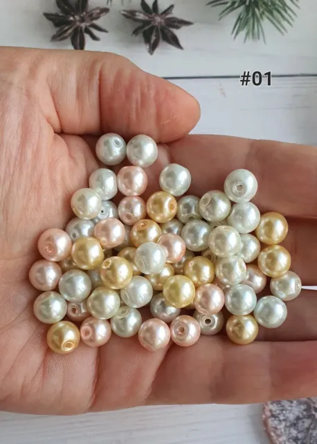 100 Glass Pearl Beads 8mm Mix Pearlized Glass Mixed Colour Jewellery Craft Beads