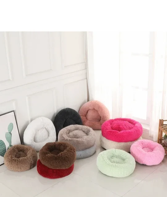 Fluffy Donut Cuddler Plush Pet Bed Dog Cat Soft Warm Round Calming Bed Washable