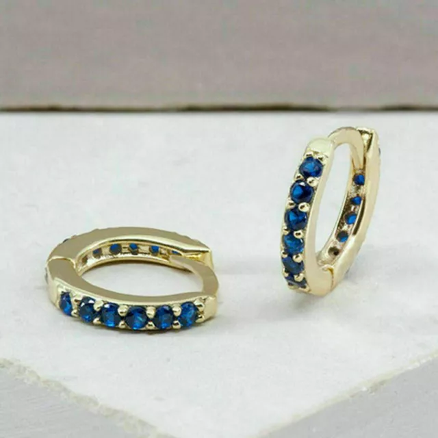 0.60 Ct Round Cut Lab-Created Blue Sapphire Hoop Earrings 14K Yellow Gold Plated