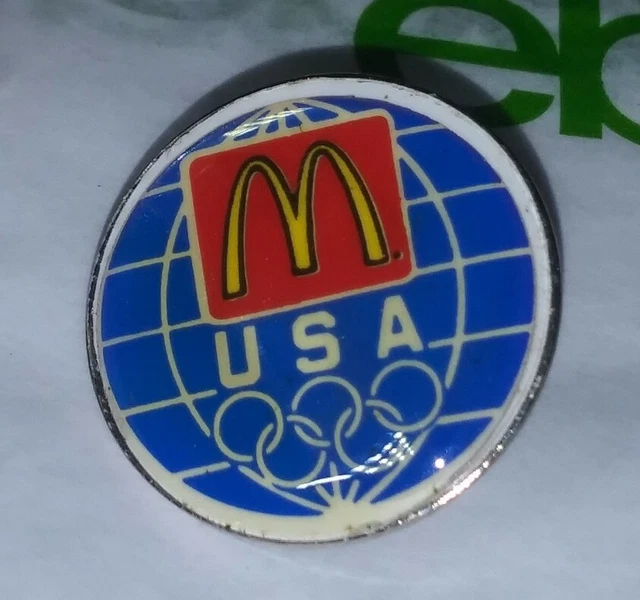 VINTAGE RARE USA Olympic Circles World Map Globe McDonalds Logo Button