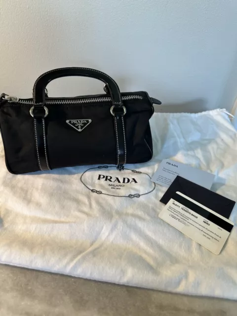 Prada Tessuto Sport Black Nero Nylon Handbag Small Double Handle Purse